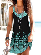Beach Dress Beach Wear Mini Dress Print Ethnic Casual Floral Spaghetti Strap Sleeveless Loose Fit Daily Vacation Green  Summer Spring S M L XL for Women